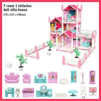 3D DIY Dream Princess Castle Villa Assembly Doll House Set Toy Girl Family Toy Children's Music Doll House Assembly Villa House