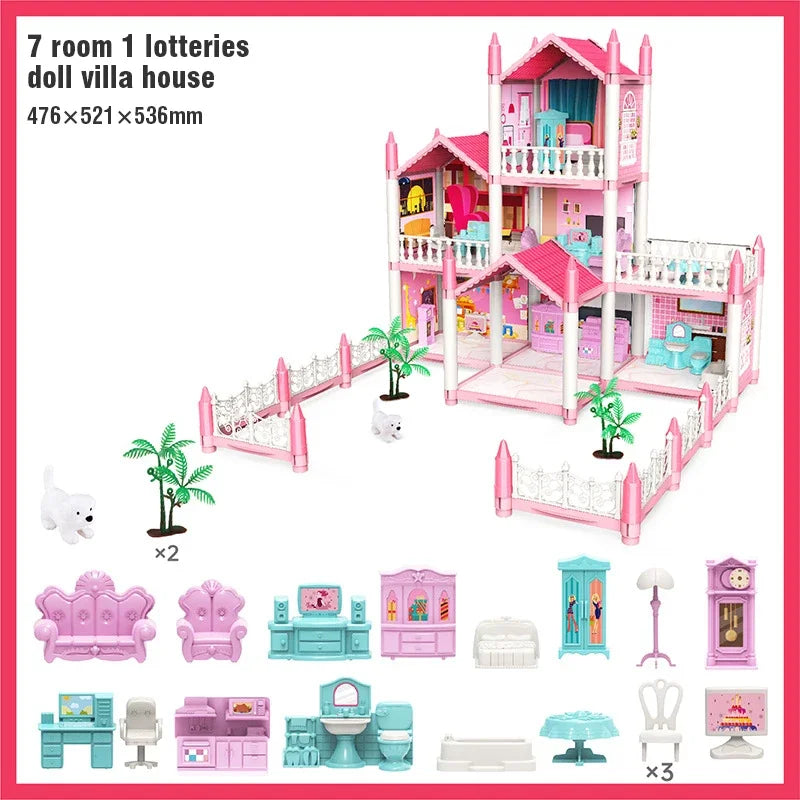 3D DIY Dream Princess Castle Villa Assembly Doll House Set Toy Girl Family Toy Children's Music Doll House Assembly Villa House