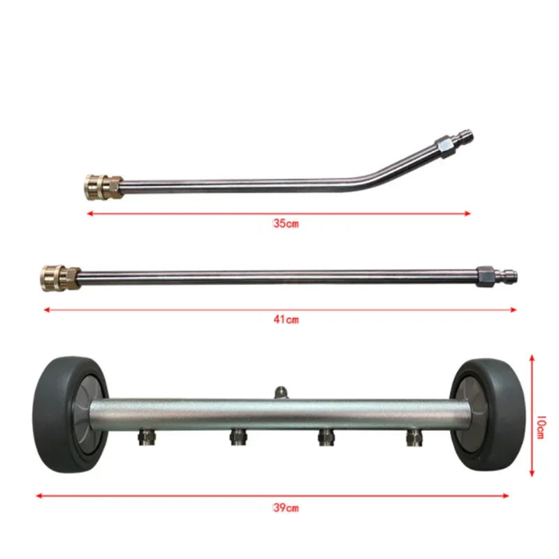 16in undercarriage pressure washer water broom 5000 PSI with 2 extension rods, 3pc set