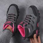 Women's Waterproof Hiking Shoes Non-Slip Trail Trekking Ankle Boots Black/Rose Red 35-42