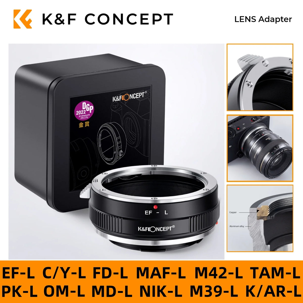 K&F CONCEPT Lens Adapter for Canon EF FD FL M42 M39 C/Y MAF Nikon F OM PK AR TAM MD Lens to Sigma Leica Panasonic L Mount Camera