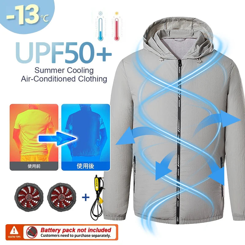 Outdoor air conditioning clothing - Men's summer lightweight model wearable electric fan cooling and heat protection jacket - Fi