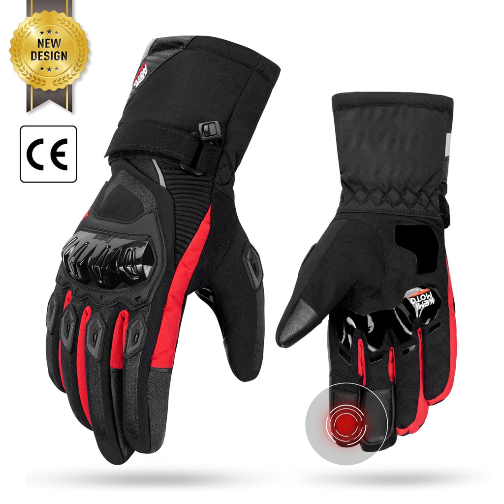 KEMiMOTO CE Motorcycle Gloves Winter Black Guantes Moto Invierno Warm Touch Screen Waterproof Windproof Gloves Protective