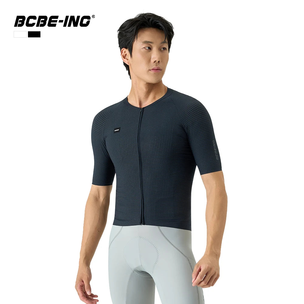BCBE-ING Men's Aero Cycling Jersey Short Sleeve Lightweight Breathable Race Fit, Black/White
