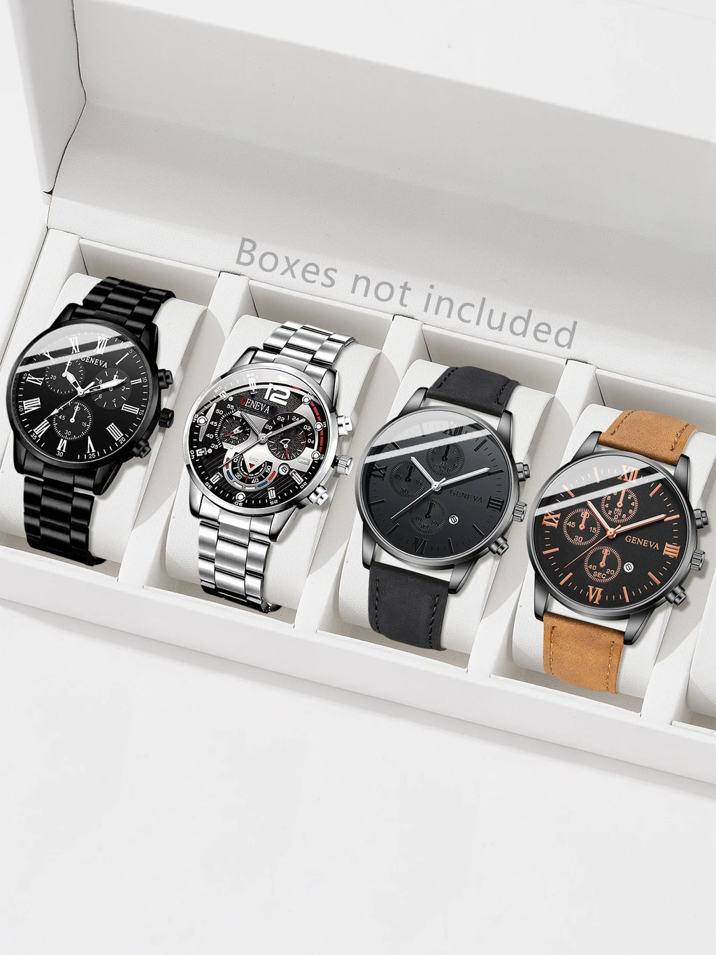 4PCS Men's Watch Set Business Trend Fashion Classic Quartz Watch Suitable for Daily Clothing Matching Perfect Holiday Gift