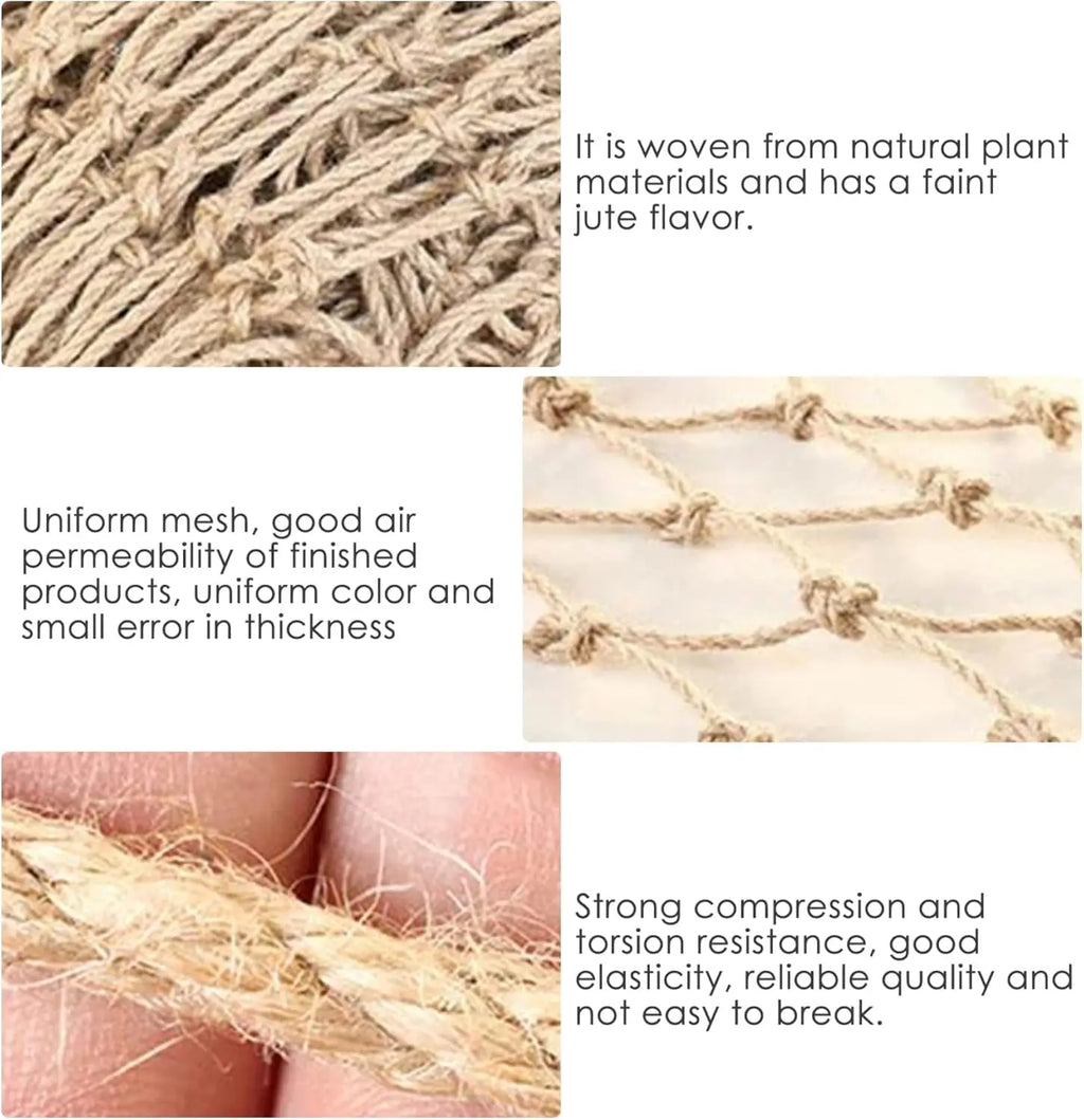 Nature Jute Rope Decorative Net-Graden Plant Support Net,Child Safety Net Hemp Climbing Netting,Balcony Stair Protection Fence