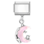 2025 New Sweet Pink Zircon Heart Bows Cherry Moon Star DIY Making Bracelet Women Men Stainless Steel 9mm Italian Charm Links Fit