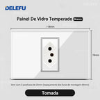 DELEFU 4*2 White Tempered Glass Brazil Standard Outlet with Double USB Type C Wall Power Socket Smart Switch Tuya Wifi 10A 20A