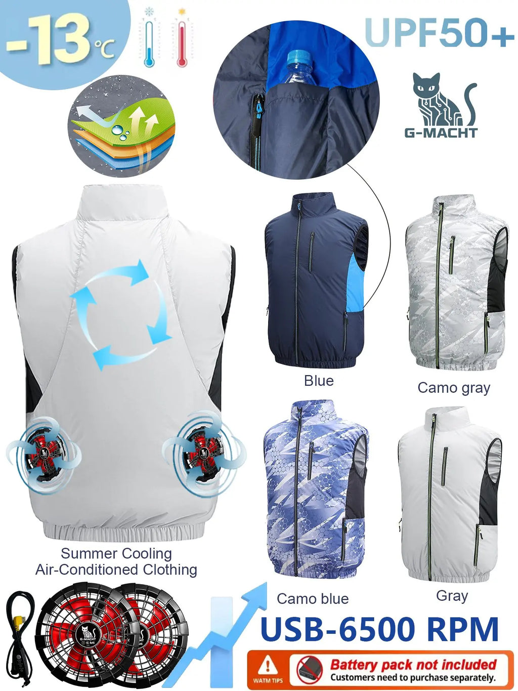 G-MACHT Summer Cool Vest Wearable Cooling Fan Vest Air-conditioned Clothes Usb Cooling For Outdoor Work Fishing Short Sleeve