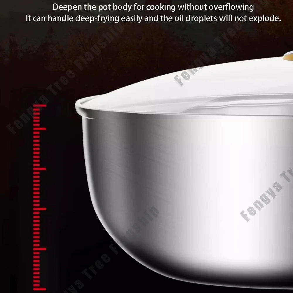 316 Stainless Steel Nonstick Deep Frying Pan Wok Skillet, 22cm-30cm, Gas & Induction