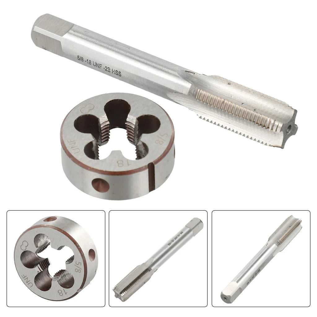5/8-18 UNF Tap and Die Set for Thread Tapping, High Speed Steel Right Hand Tool for Metalworking and CNC Manufacturing