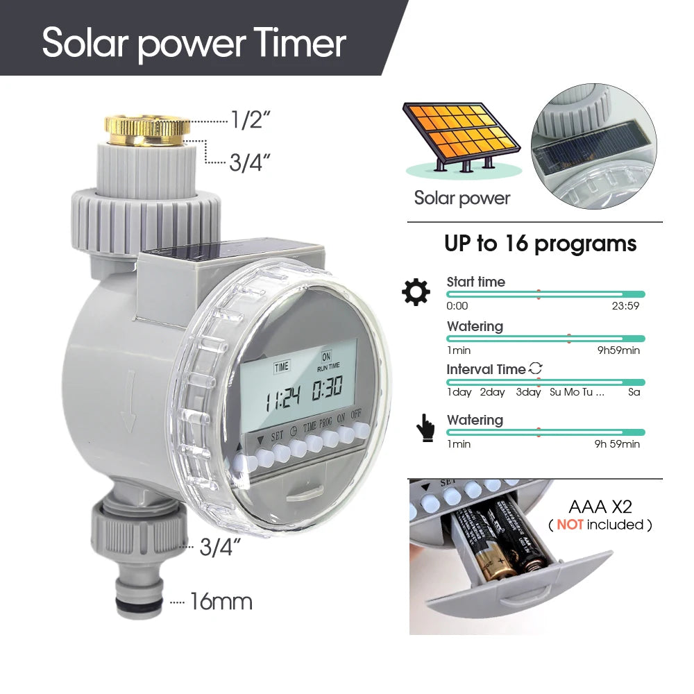 Popular Solar Power Water Timer Irrigation Solenoid Valve Controller Waterproof Power-saving Timer Irrigation Controller System