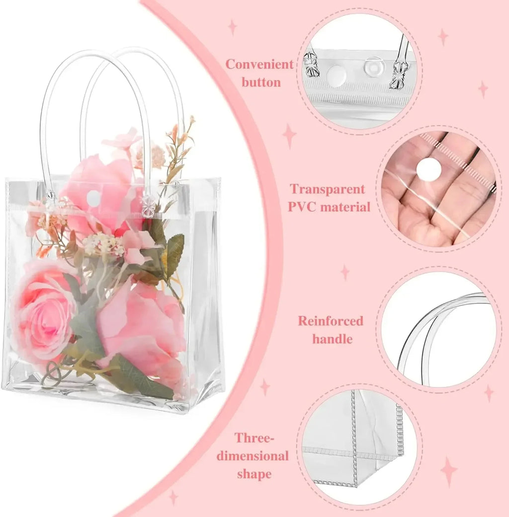 Clear PVC Gift Tote Bags with Hand Loop, Transparent Packaging Bags, 10x10x25cm, 10pcs