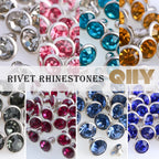 100 Sets 6/8mm Glass Rivets Rhinestone Glitter Crystal AB Silver Edge Stones Studs With Care Rhinestones for DIY Crafts Leather
