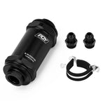 WLR - PQY BLACK AN6 / AN8 / AN10 Adaptor Fittings Inline Fuel Filter E85 Ethanol With 100 Micron Stainless Steel Element