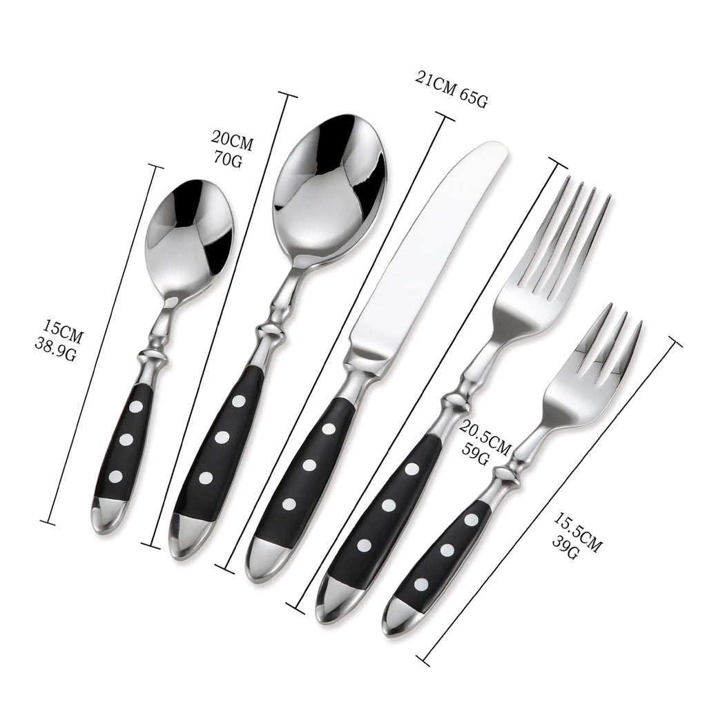 Hotel Stainless Steel Table Knife Fork Spoon Sets Teaspoon Teafork Steak Knife Cutlery Restaurant Serviing Set Black Wood Handle