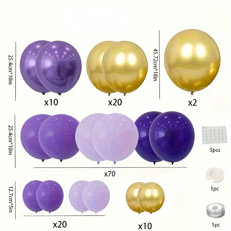 132pcs Purple Balloon Set Lavender Deep Purple and Gold Balloon Arches Princess Birthday Parties Wedding Girls' Party Decoration