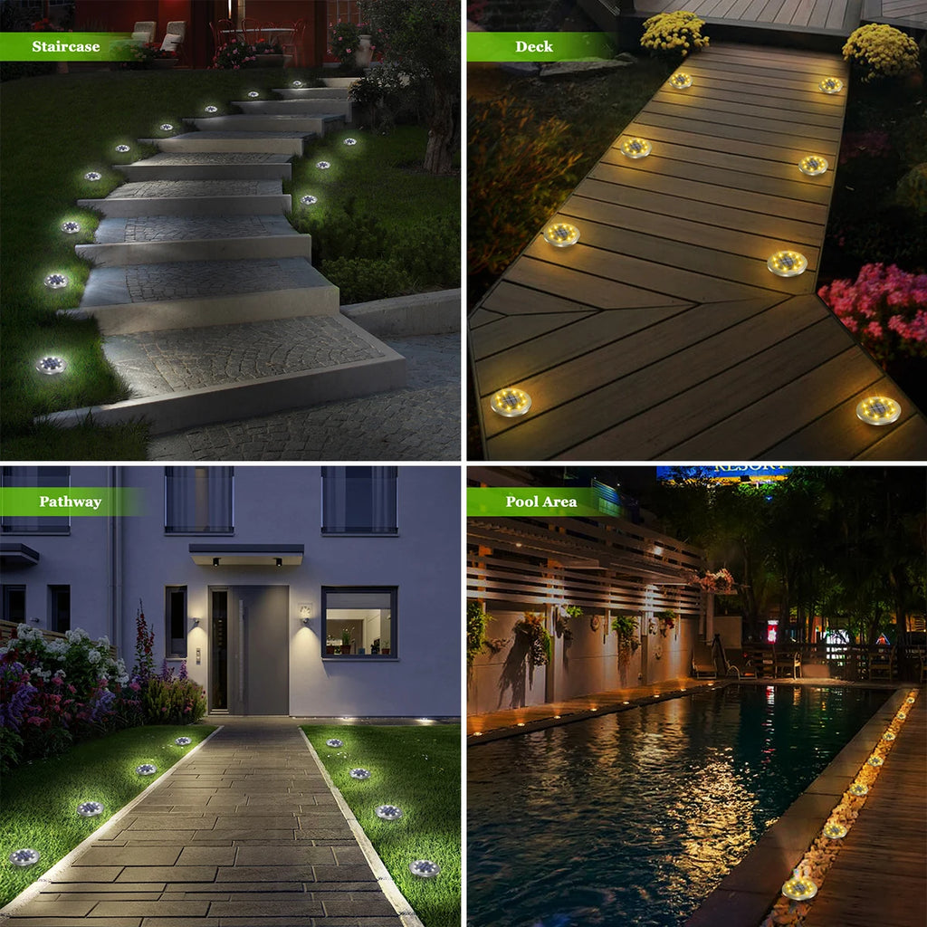 8pcs Solar Outdoor Lights Yard Driveway Step Decor Light Waterproof Solar Pathway Lights Bright In-Ground 8led Solar Garden Lamp