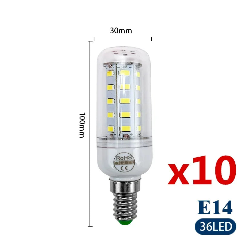 10pcs/lot E27 E14 LED Lamp 220V 230V Led Bulb SMD 5730 Led Light 24 36 48 56 69 72 LEDs Corn Bulbs Chandelier for House Lighting