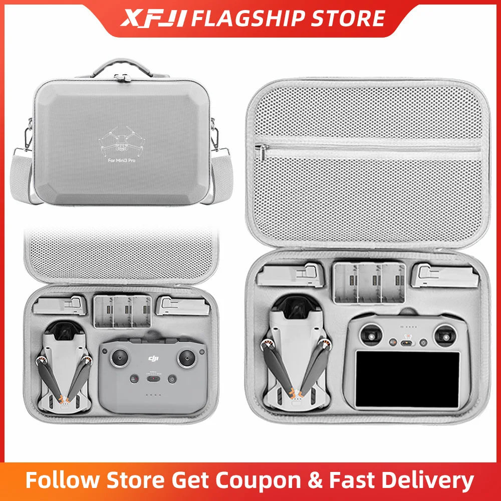 DJI Mini 3/Mini 3 Pro Hard Shell Carrying Case PU Leather Waterproof Shoulder Bag