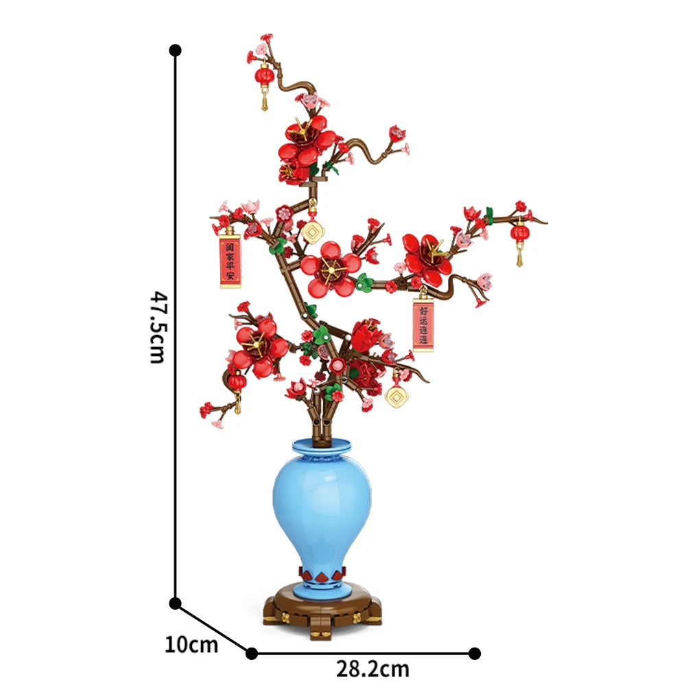 Flower Bouquet Plum Blossom Peach Blossom Narcissus Bonsai Potted Plant Building Blocks Model Home Decoration Toy For Kids Gift﻿