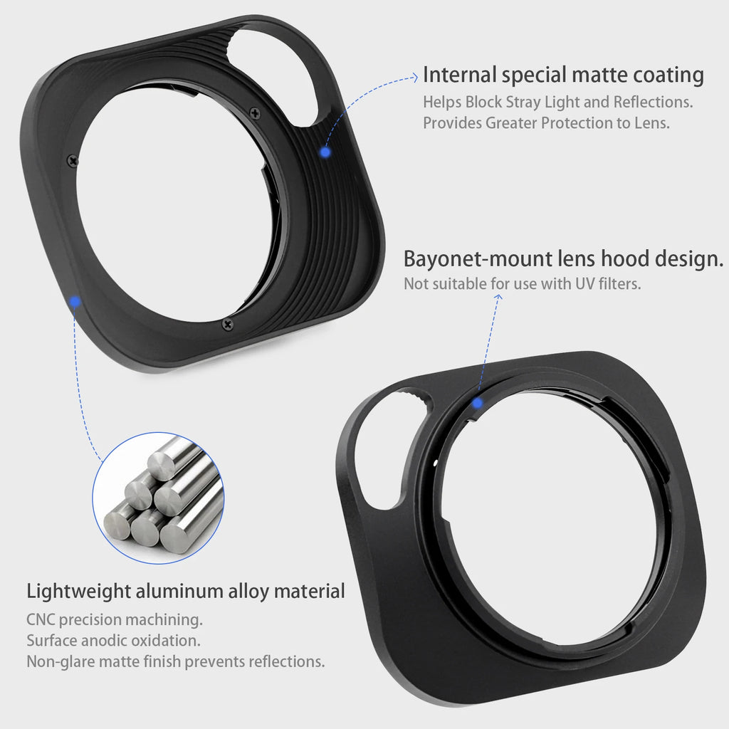 Haoge LH-ZV02P Metal Square Lens Hood for Carl Zeiss Planar T* 2/50 50mm f2 ZM, 35mm/F2 Lens Hollow Out