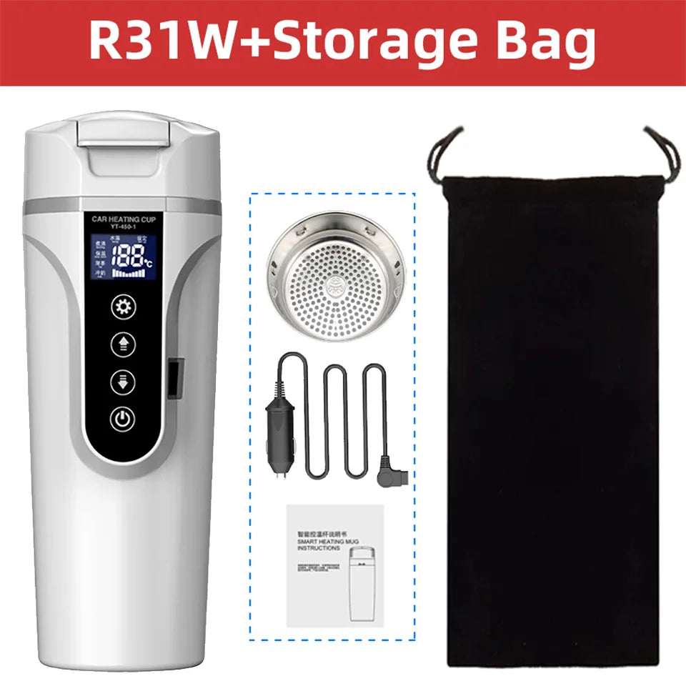 Portable Electric Kettle 12v/24v Smart Car Heating Cup Touch Screen Thermal Mug 450ml Car Heating Mug Temperature Adjustable