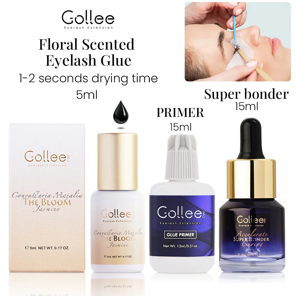 Gollee 0.5-1s Dry Eyelashes Extension Glue 15ml Eyelash Cleansing Primer Lasting Professional Lash Extension Primer Super Bonder