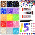 Shiny Flatback Rhinestones Kit with B 7000 Glue Tweezers Picker Pen Perfect for Nail Art,DIY Crafts,Tumbler Decor,Jewelry Pho