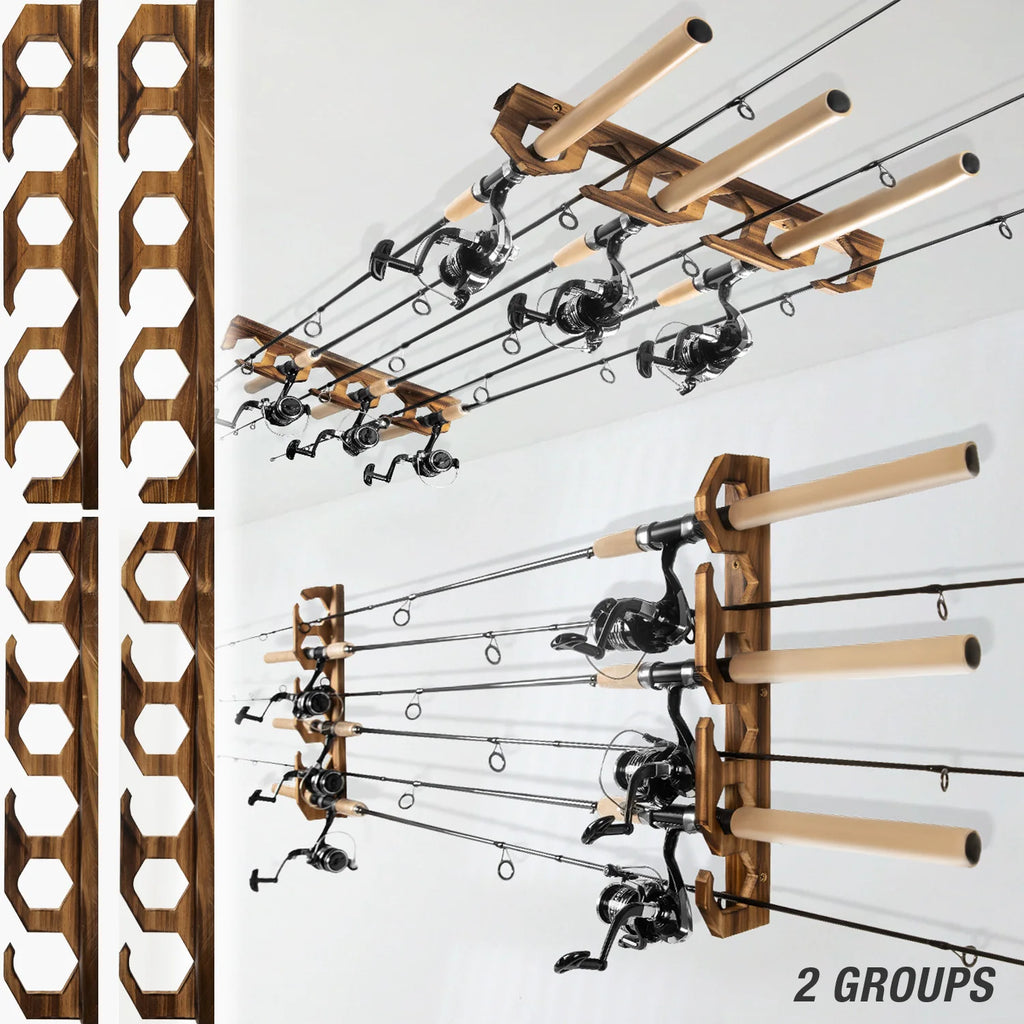 Ghosthorn Holds Up to 12 Rods Fishing Pole Rod Racks Wall or Ceiling Mounted Fishing Pole Rod Holders for Garage Storage