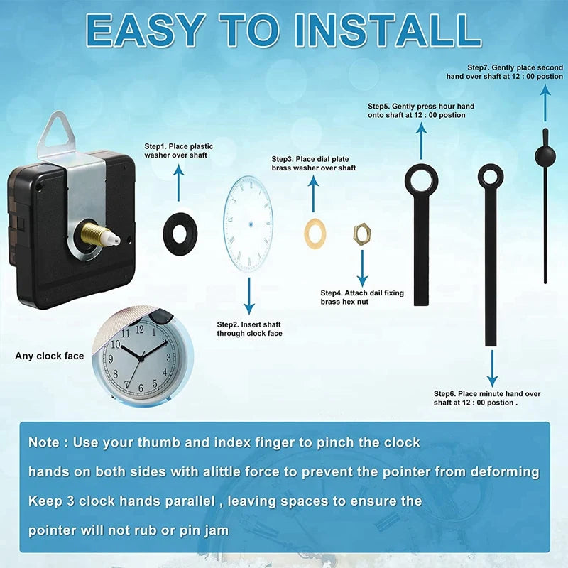 5 Pcs Clock Movement Mechanism Parts Silence Quartz DIY Wall Clock With 7 Different Pairs Clock Hands Replacement Kit