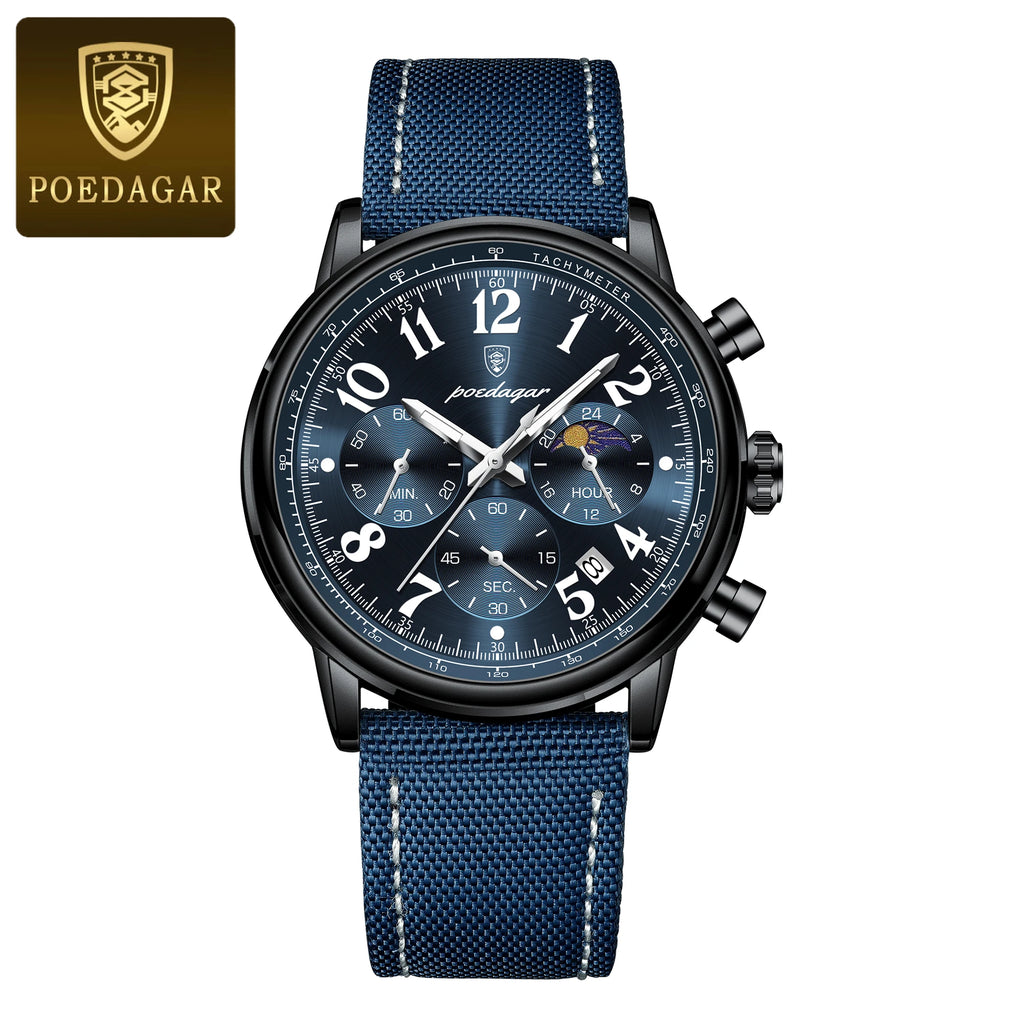 POEDAGAR Luxury Sports Military Men Watch Waterproof Luminous Chronograph Nylon Leather Date Man Wristwatch Quartz Men's Watches
