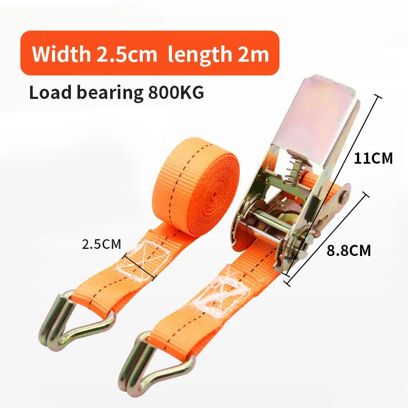 Ratchet Tie Down Strap with Metal Buckle, Adjustable Cargo Luggage Strap, 1m-8m
