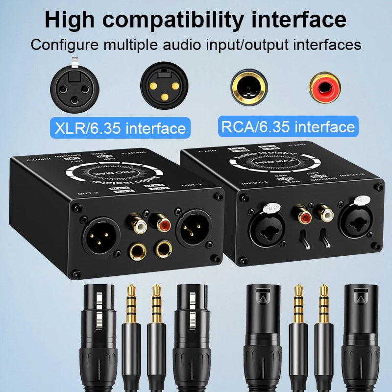 3Pin XLR/RCA/TS/TRS Ground Loop Noise Isolator Box Multi-Purpose Hum Eliminator for Home and Office Theater Audio Playing System