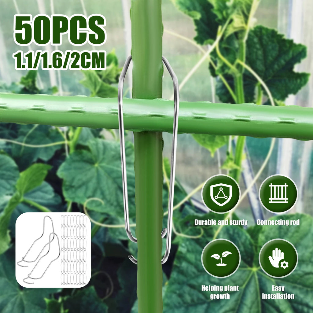 50Pcs Plant Trellis Connecting Buckles Pipe Support Fixing Clip Steely Plant Vine Climbing Pole Cages Connector Garden Vegetable