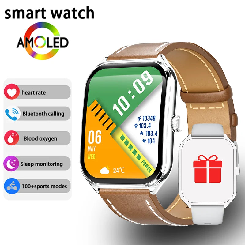 Ultra Thin Smartwatch 1.96in AMOLED Display Bluetooth Calling for Android iOS, Black