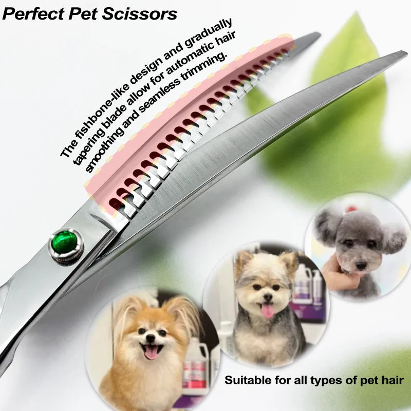 wingsbro 8/7 inch Pet Grooming Scissors,Dog Curved Scissors ,Pet Curved Thinning Scissors,Dog Shark Scissors