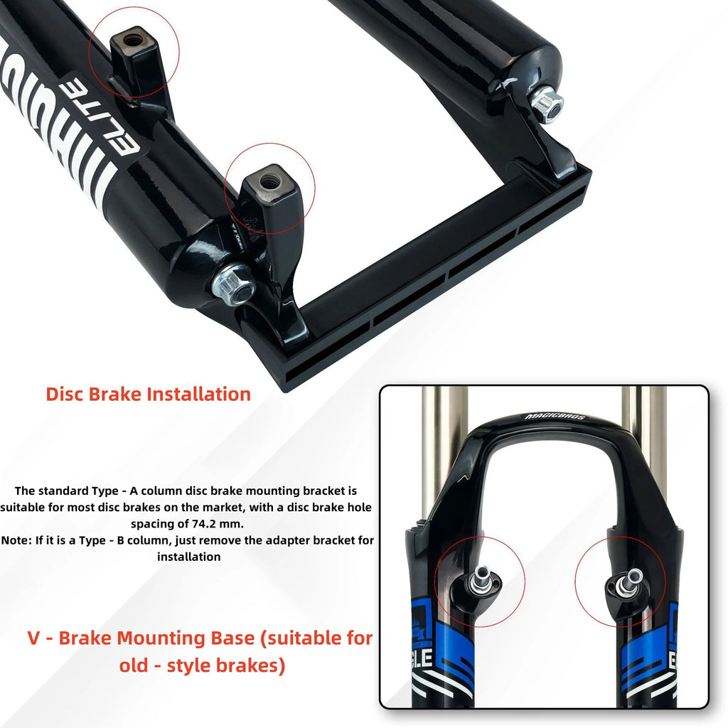 MAGICBROS 26-Inch Shock-Absorbing Front Fork for Mountain Bikes - Disc Brake & V-Brake Compatible Bicycle Front Suspension