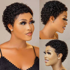 Short Pixie Cut Curly Wigs Human Hair Brazilian Human Hair Machine Wigs For Black Women Natural Black Curly Human Hair Wigs