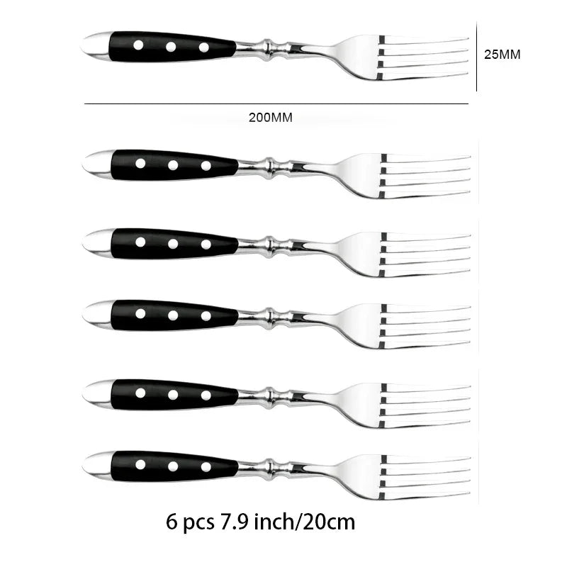 Hotel Stainless Steel Table Knife Fork Spoon Sets Teaspoon Teafork Steak Knife Cutlery Restaurant Serviing Set Black Wood Handle