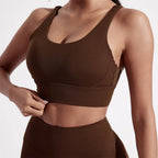 Women Cross Back Sports Bra Top with Removable Pads, Solid Colors, Sizes S-L