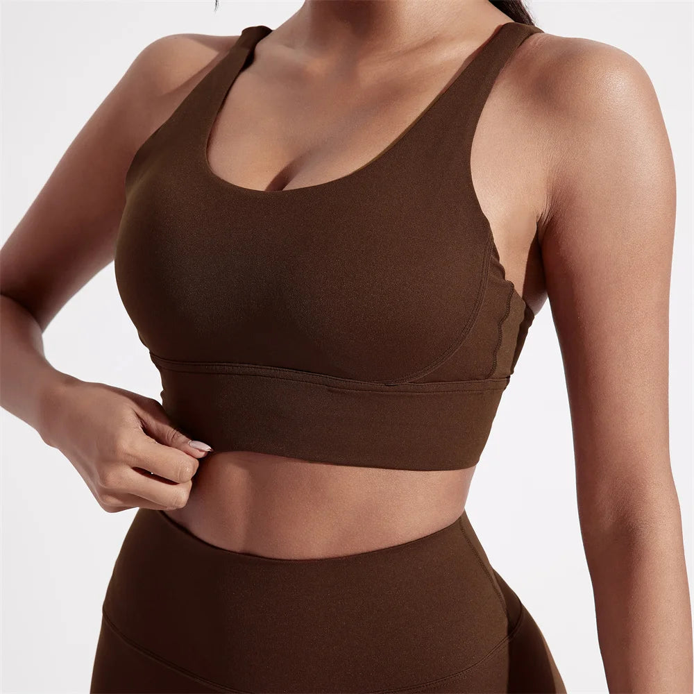 Women Cross Back Sports Bra Top with Removable Pads, Solid Colors, Sizes S-L