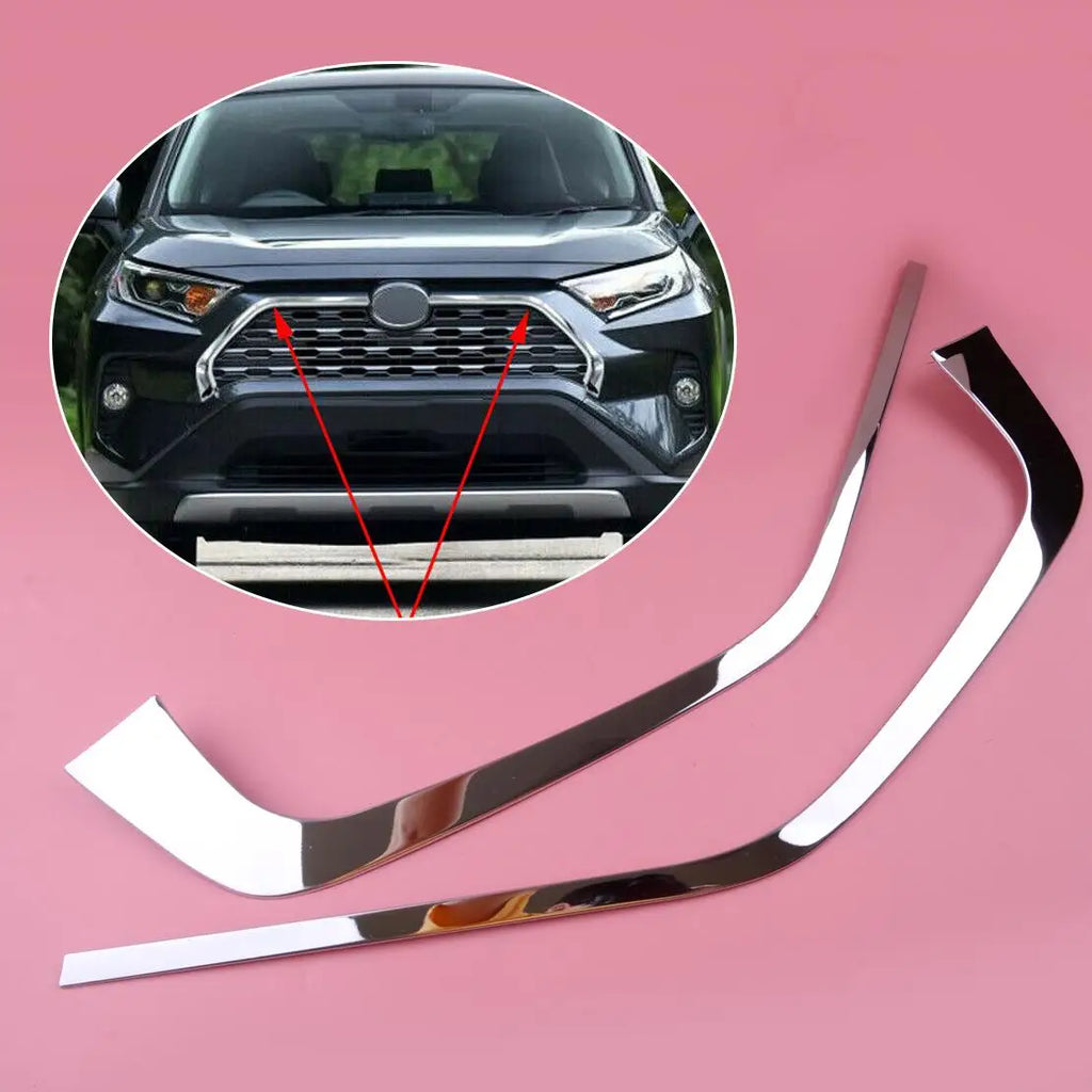 2Pcs Car Chrome Stainless steel Front Grill Grille Cover Decorative Trim Strips Mouldings Fit for Toyota Rav4 2019