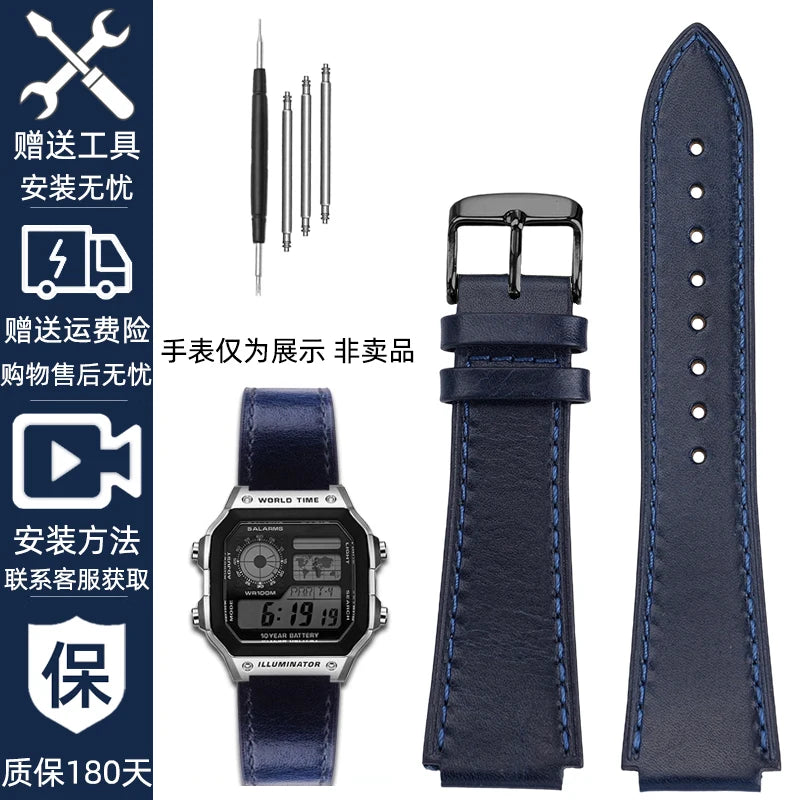 Retro Genuine Leather Watchband For Casio AE1200 AE1300 A158W/A168 W-216H Vintage Watch Strap convex mouth Men's Bracelet 18MM