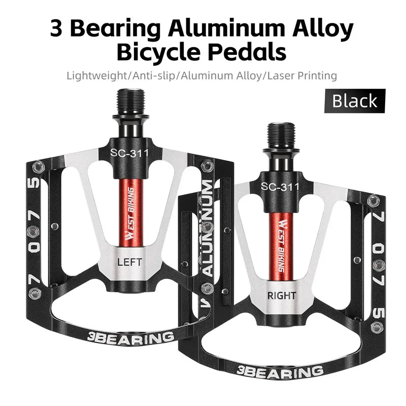 WEST BIKING 3 Bearing Bicycle Pedal CNC Aluminum Alloy Anti Slip MTB Road Bike Pedal Widen Pedals Profession Bike Accessories