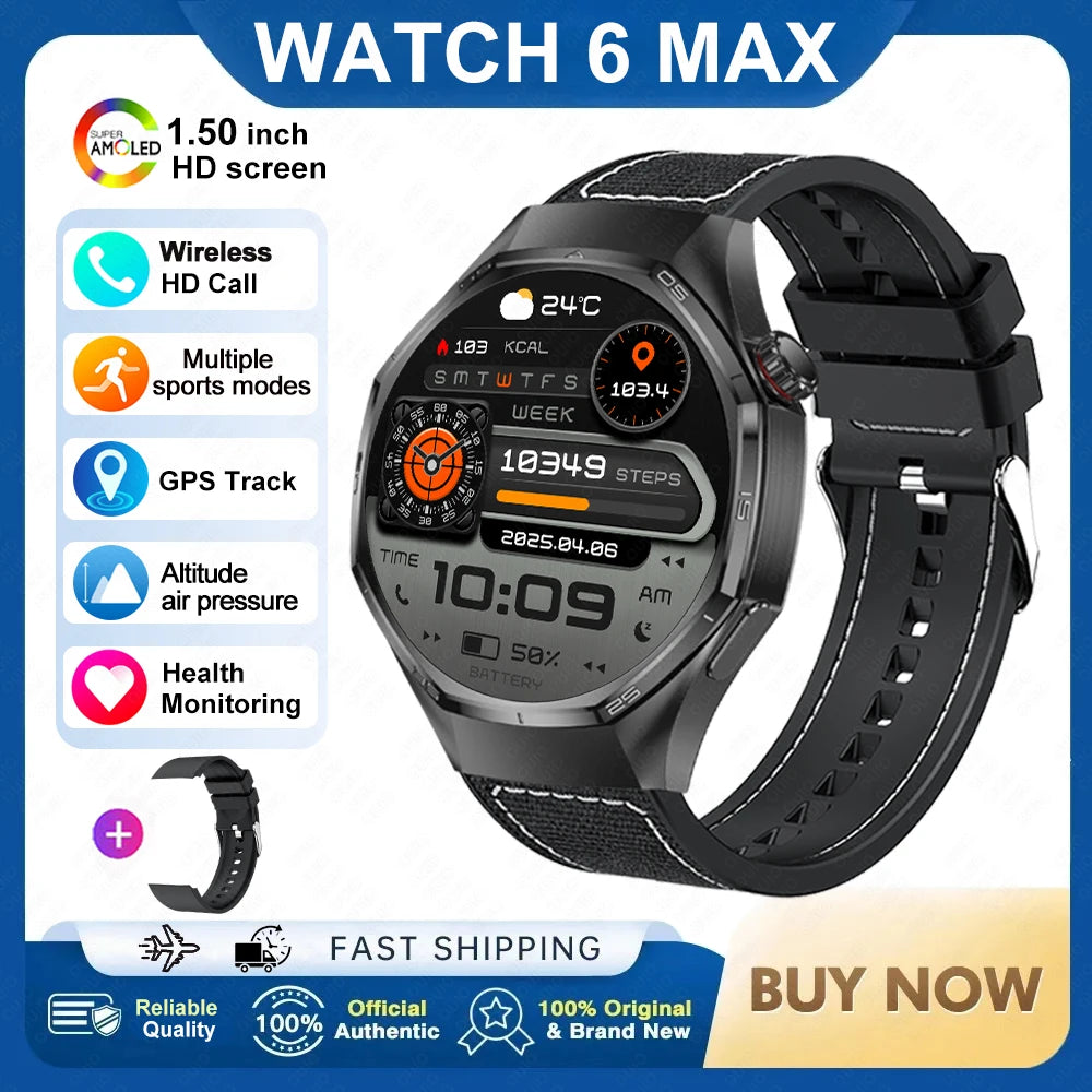 2026 New Watch 6 Max Smart Watch Men GPS Altitude Air Pressure Heart Rate Health Monitoring Bluetooth Call Business Smartwatch