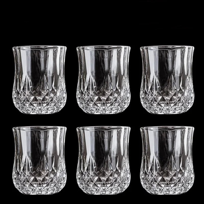 6pcs Diamond Shaped Whiskey Shot Glasses, Vintage Relief Mini Cups 50ml