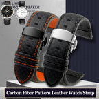Carbon Fiber Pattern Leather Watch Strap 18mm 20mm 21mm 22mm 23mm 24mm Black Red Orange Stitching Watchband Bracelet Wristband