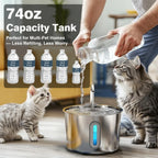 Stainless Steel Pet Water Fountain 2.2L USB Powered Ultra Quiet, Water Fountain or 4 Filters