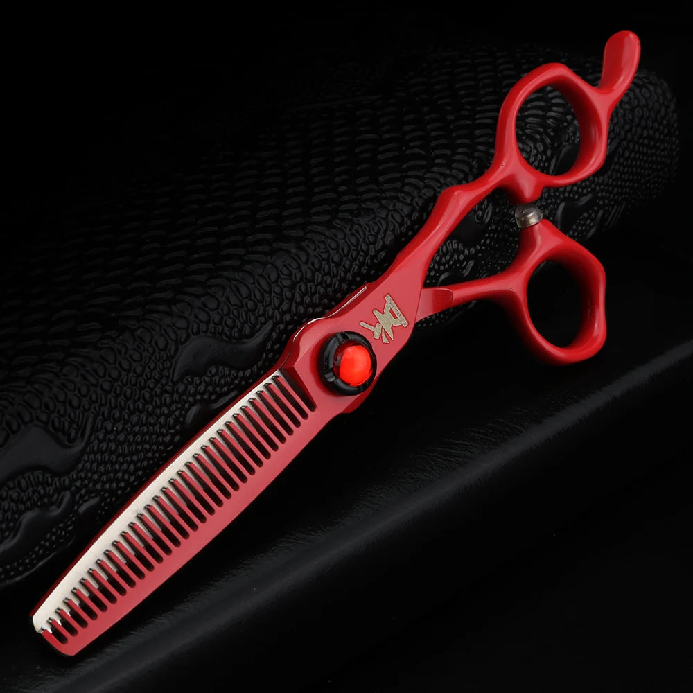 XUANFENG 6 inch Ruby Hair Scissors Barber's Completely red Cutting Scissors and thinning Scissors 440c